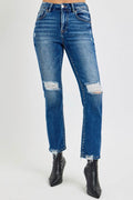 RISEN Full Size High Rise Distressed Crop Straight Jeans - Delanoir