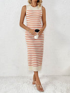 Round Neck Sleeve Midi Knit Dress - Delanoir