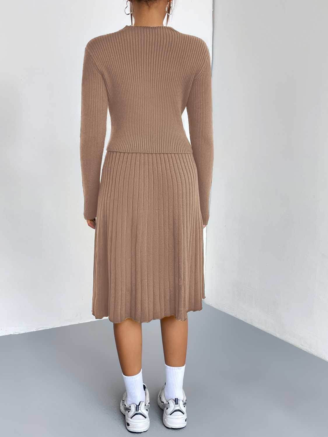 Rib-Knit Sweater and Skirt Set - Delanoir