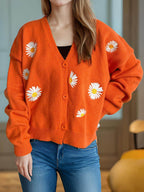 Daisy Button Up V-Neck Cardigan - Delanoir