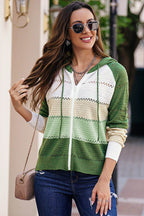 Zip-Up Raglan Sleeve Openwork Hooded Cardigan - Delanoir