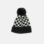 Checkered Knit Hat with Pompom - Delanoir
