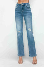 bytos Full Size Distressed High Rise Straight Jeans - Delanoir