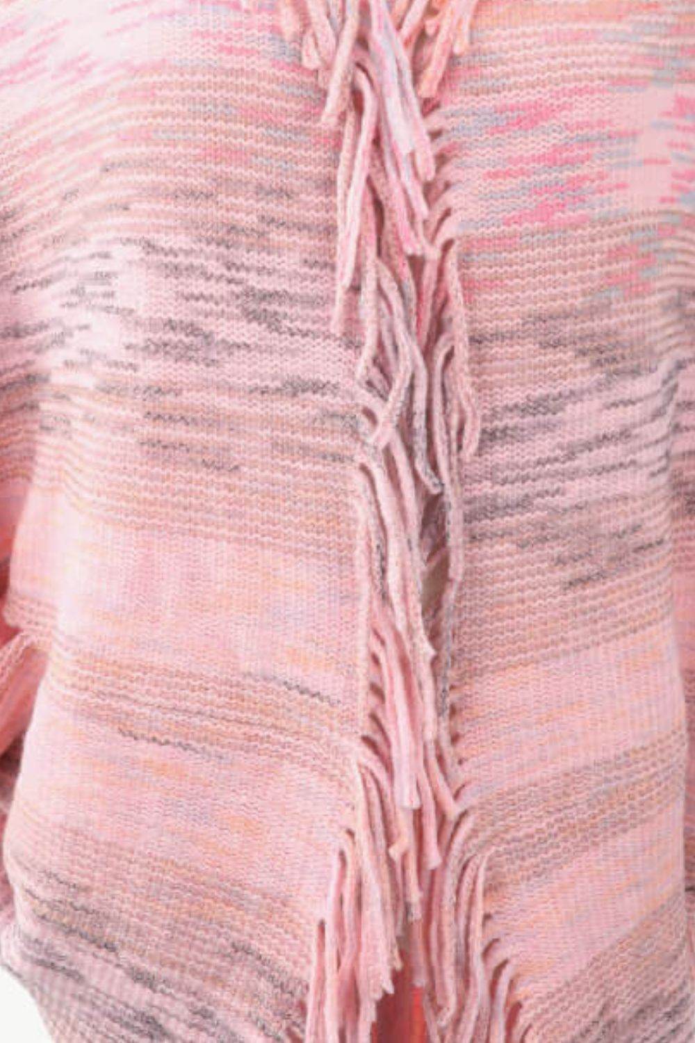 Multicolored Fringe Trim Poncho - Delanoir