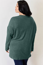 Basic Bae Full Size Ribbed Half Button Long Sleeve High-Low T-Shirt - Delanoir