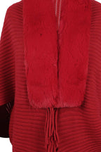 Fringe Detail Long Sleeve Ribbed Poncho - Delanoir