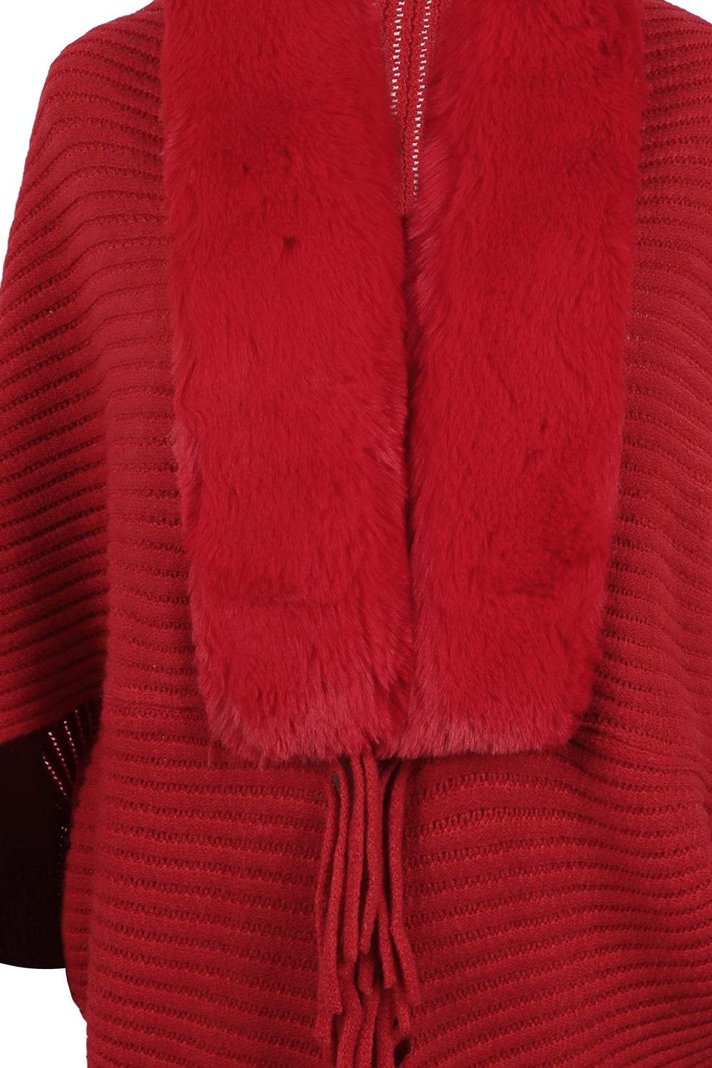 Fringe Detail Long Sleeve Ribbed Poncho - Delanoir