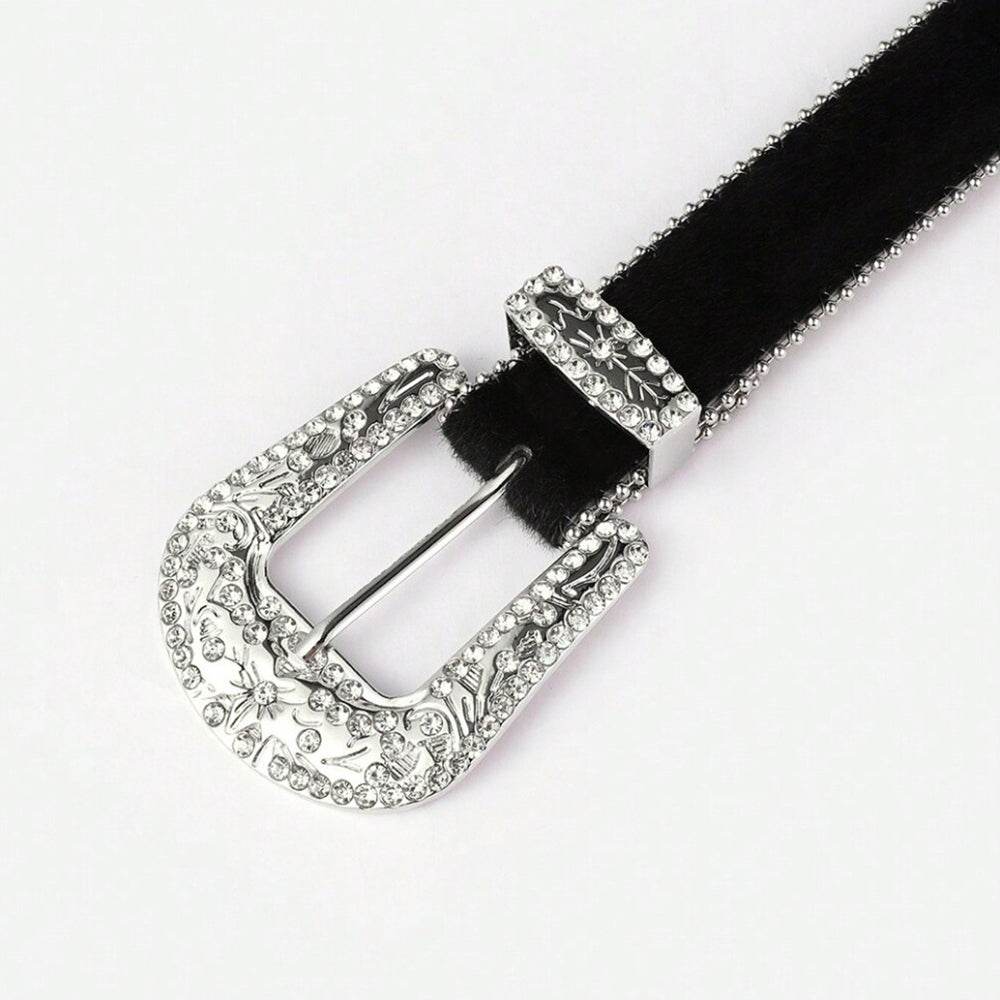 PU Leather Inlaid Rhinestone Belt - Delanoir