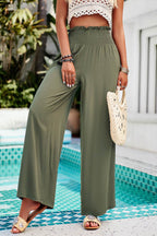 Devine Smocked Wide Leg Pants with Pockets - Delanoir