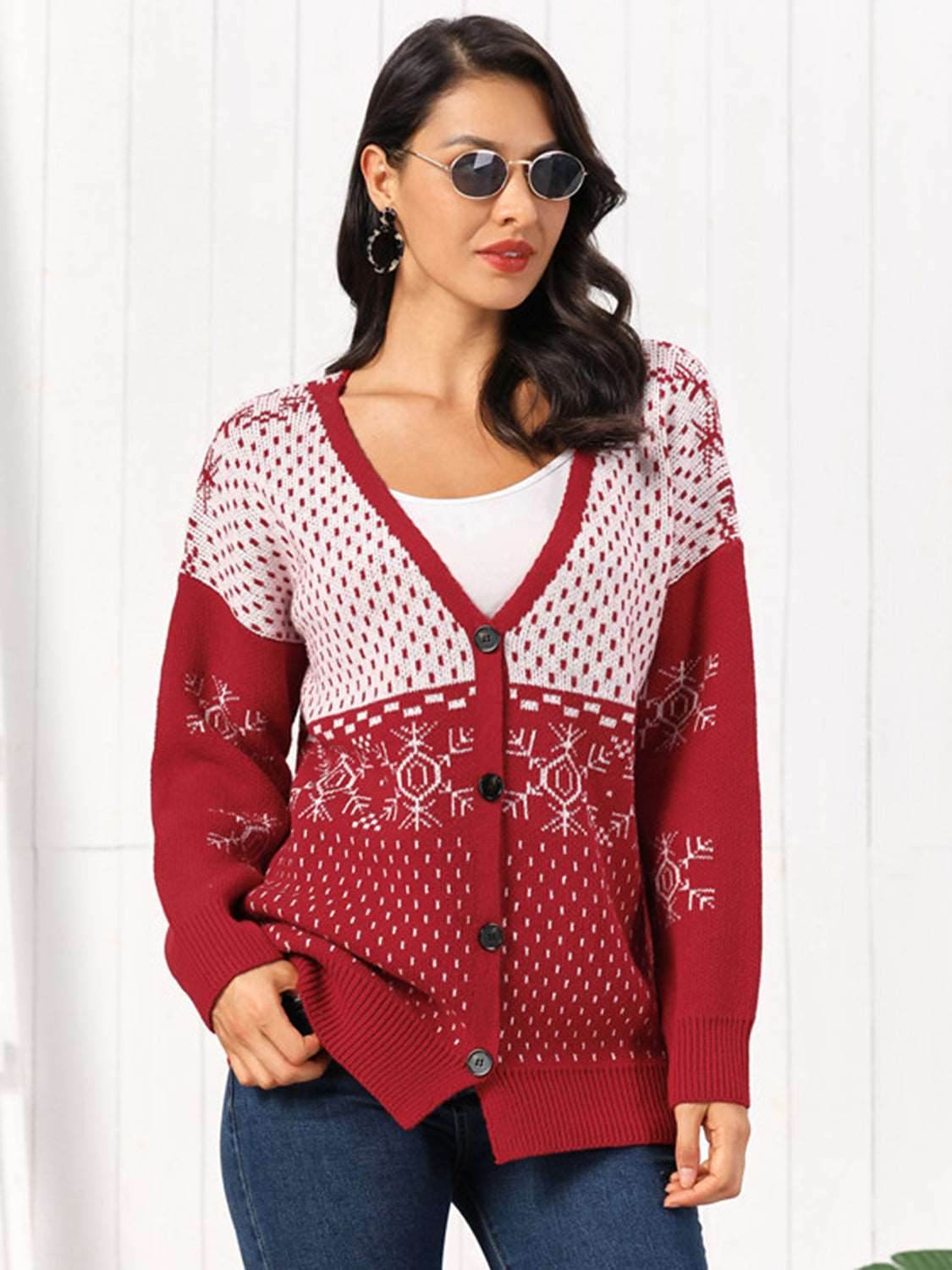 Snowflake Button Down Cardigan - Delanoir