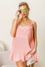 BiBi Front Lace Detailed Pleated Chiffon Cami - Delanoir