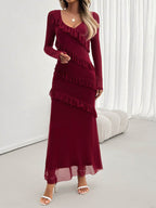 Devine Ruffled Surplice Long Sleeve Maxi Dress - Delanoir