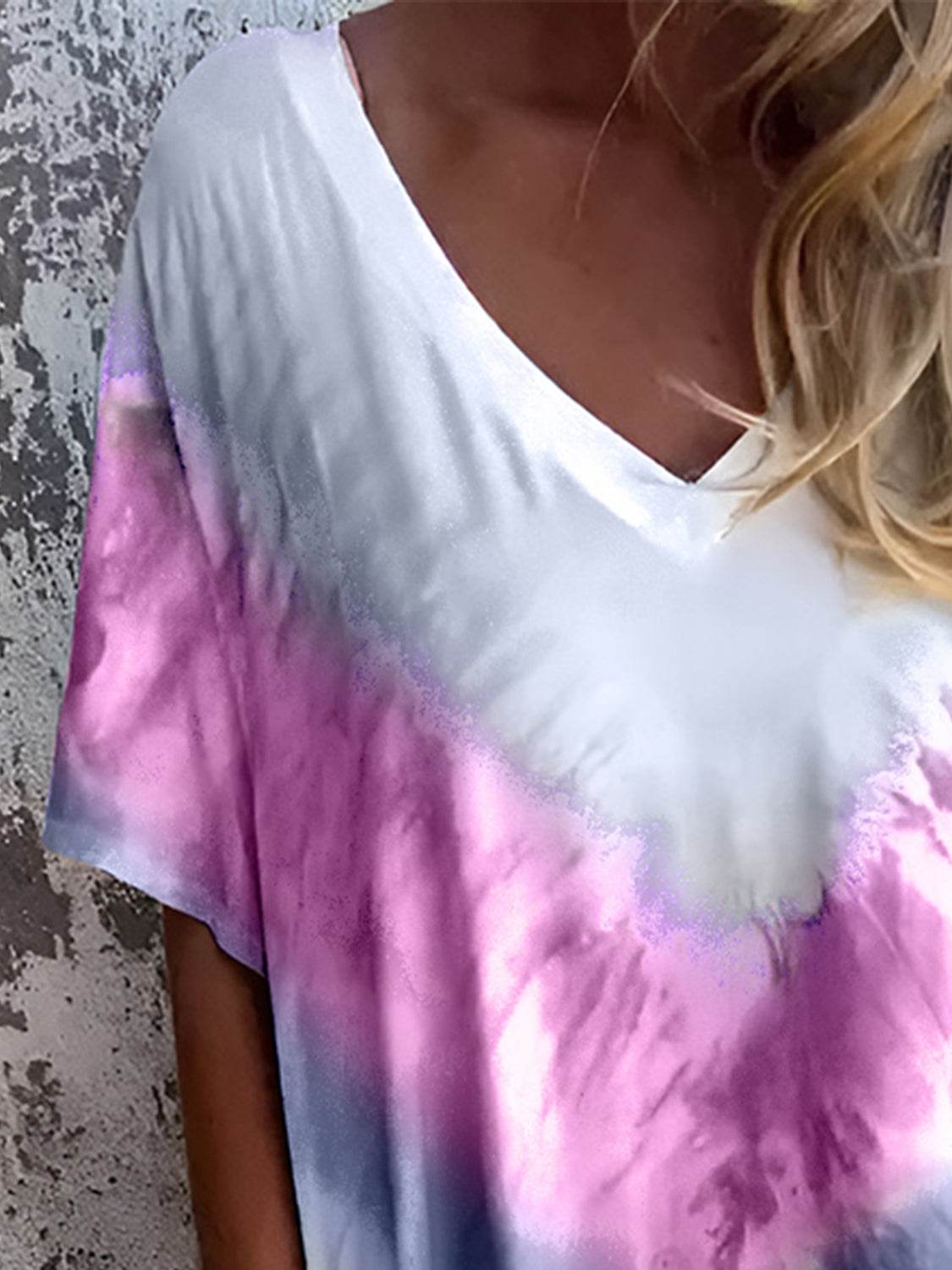 Full Size Pocketed Tie-Dye Short Sleeve Dress - Delanoir