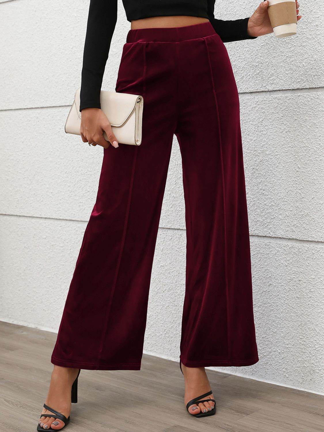 Elastic Waist Wide Leg Pants - Delanoir