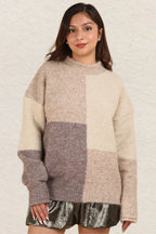 VERY J Color Block Mock Neck Drop Shoulder Sweater - Delanoir