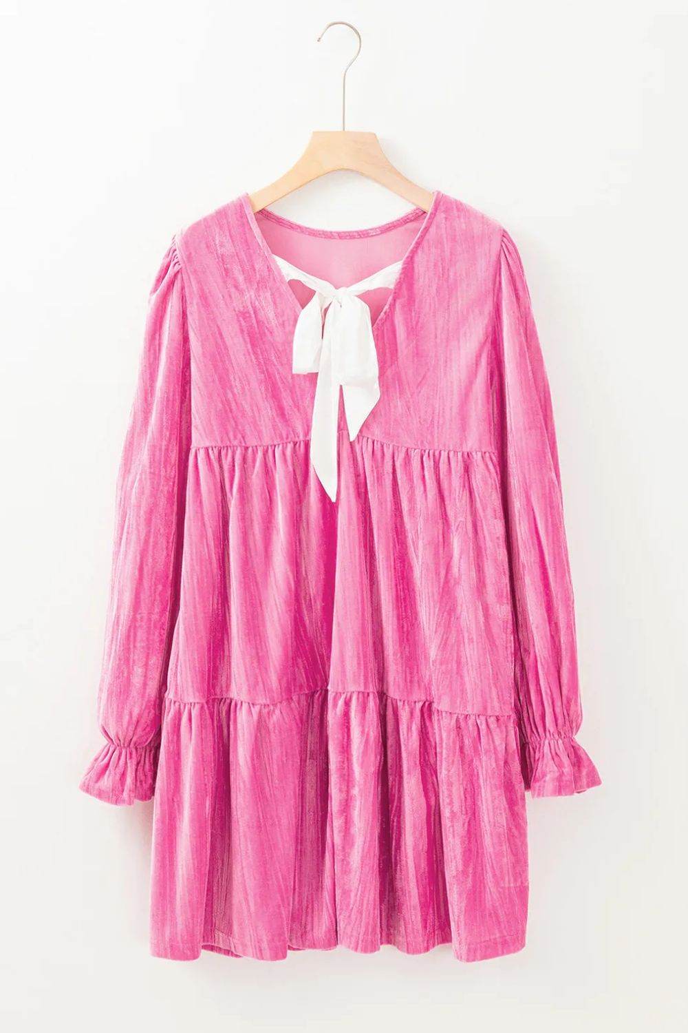 Tied Round Neck Flounce Sleeve Mini Dress - Delanoir