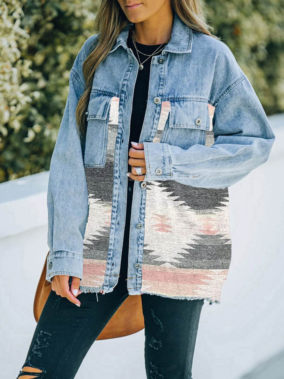 Collared Neck Dropped Shoulder Denim Jacket - Delanoir