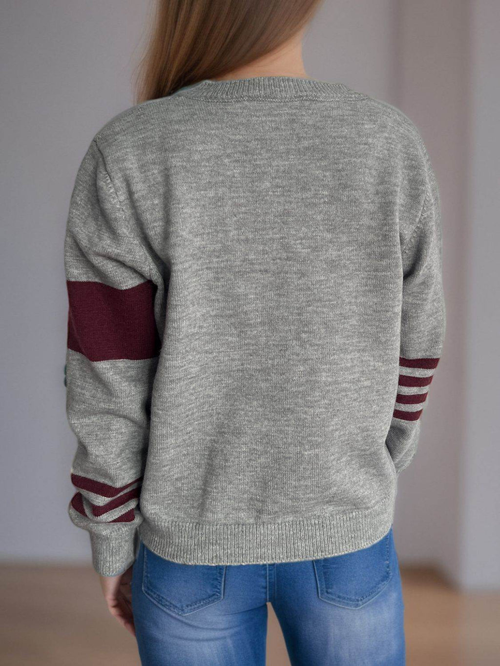 Striped Color Block Round Neck Cardigan - Delanoir