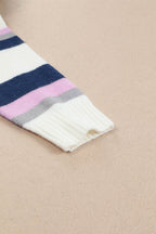 Plus Size Striped Long Sleeve Hooded Sweater - Delanoir