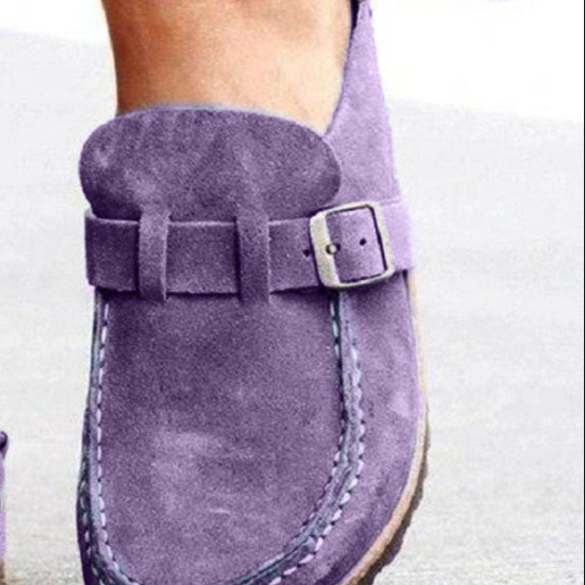 Round Toe Low Heel Buckle Loafers - Delanoir