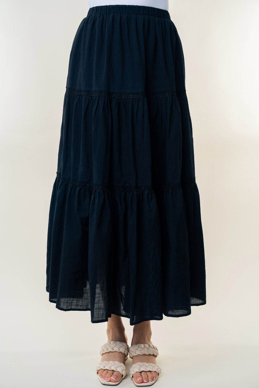 White Birch High Waisted Tiered Maxi Skirt - Delanoir