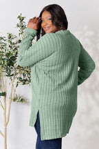 Basic Bae Full Size Ribbed Round Neck Long Sleeve Slit Top - Delanoir