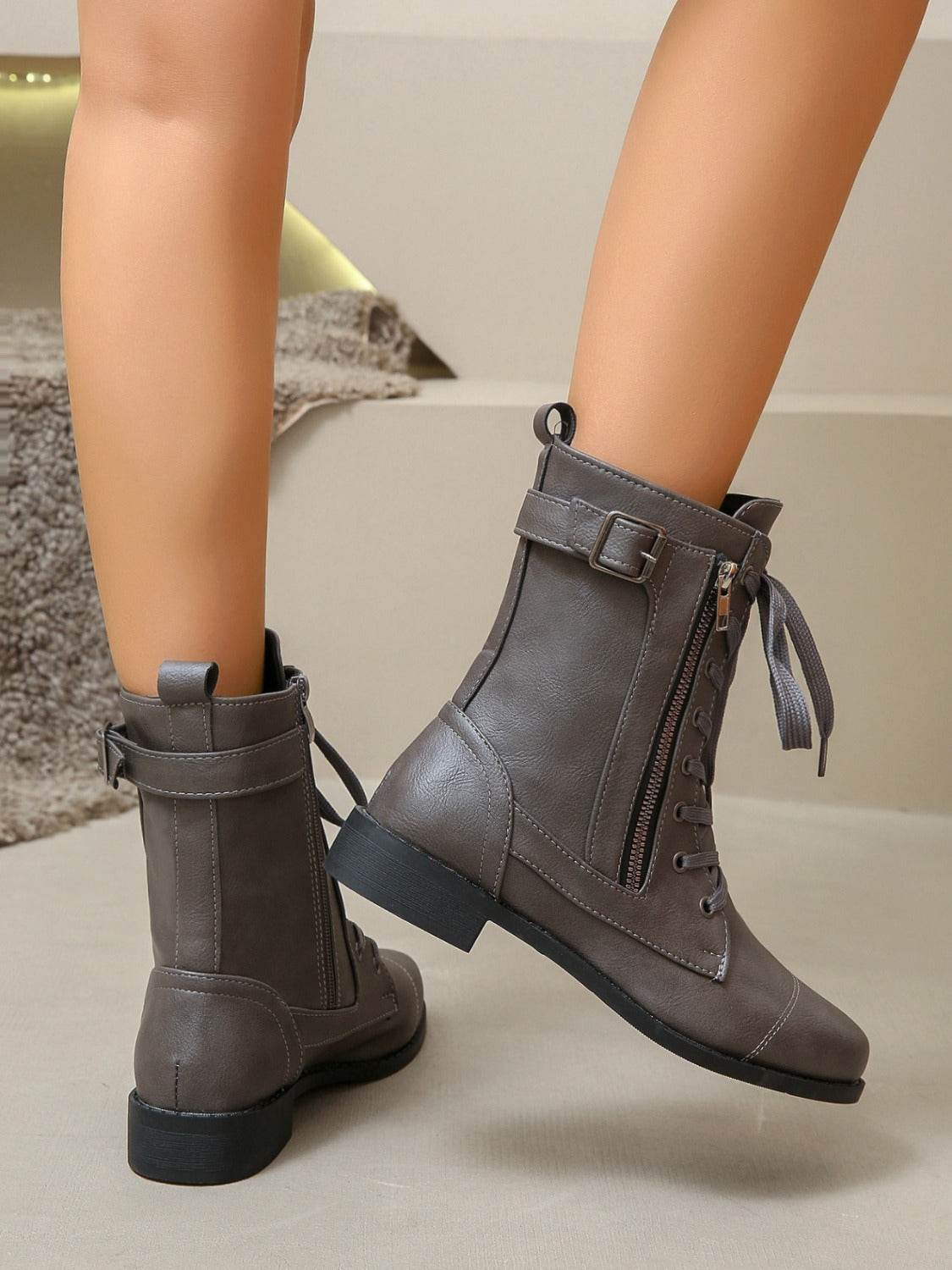 PU Leather Lace-Up Boots - Delanoir