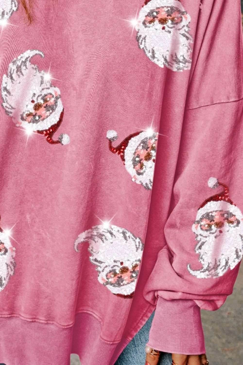 Sequin Santa Drop Shoulder Slit Sweatshirt - Delanoir