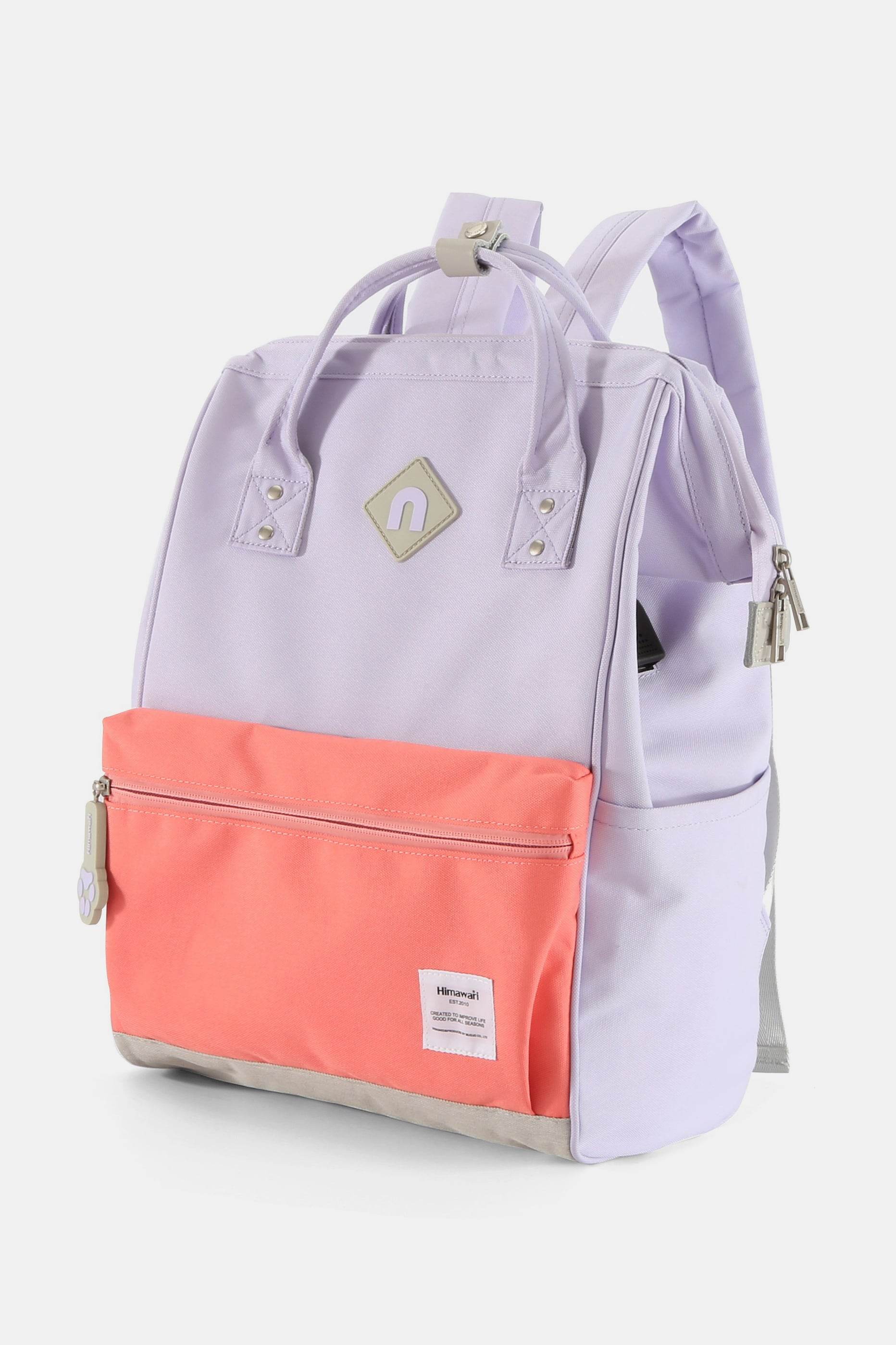 Himawari Contrast Waterproof Backpack Bag with External USB Port - Delanoir