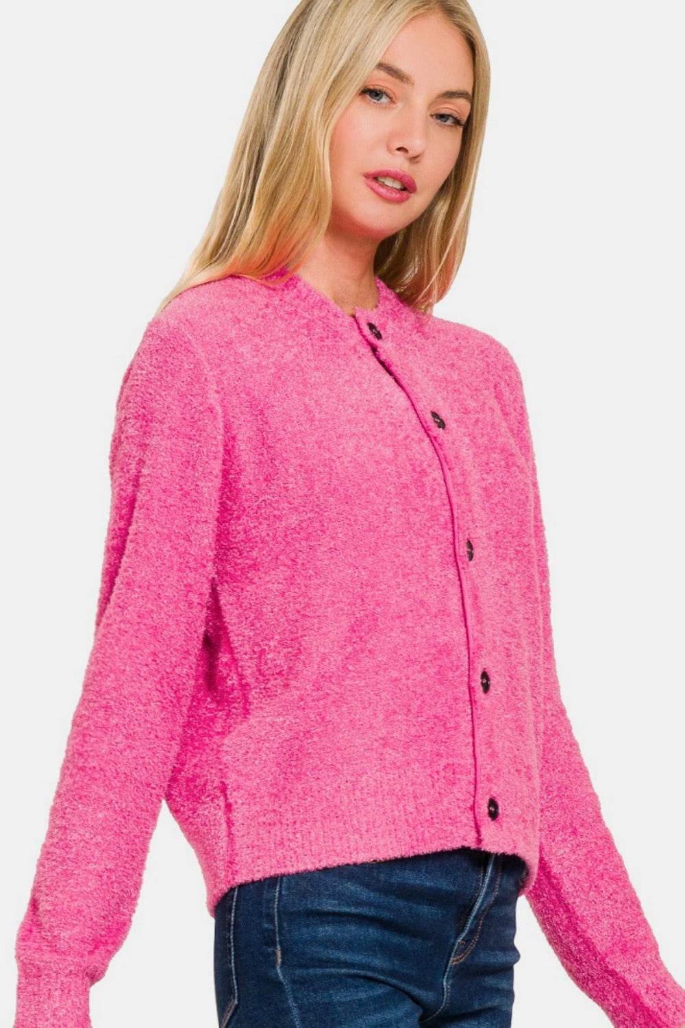 Zenana Button Down Long Sleeve Sweater Cardigan - Delanoir