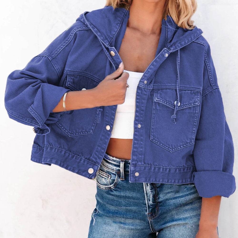Hooded Dropped Shoulder Denim Jacket - Delanoir