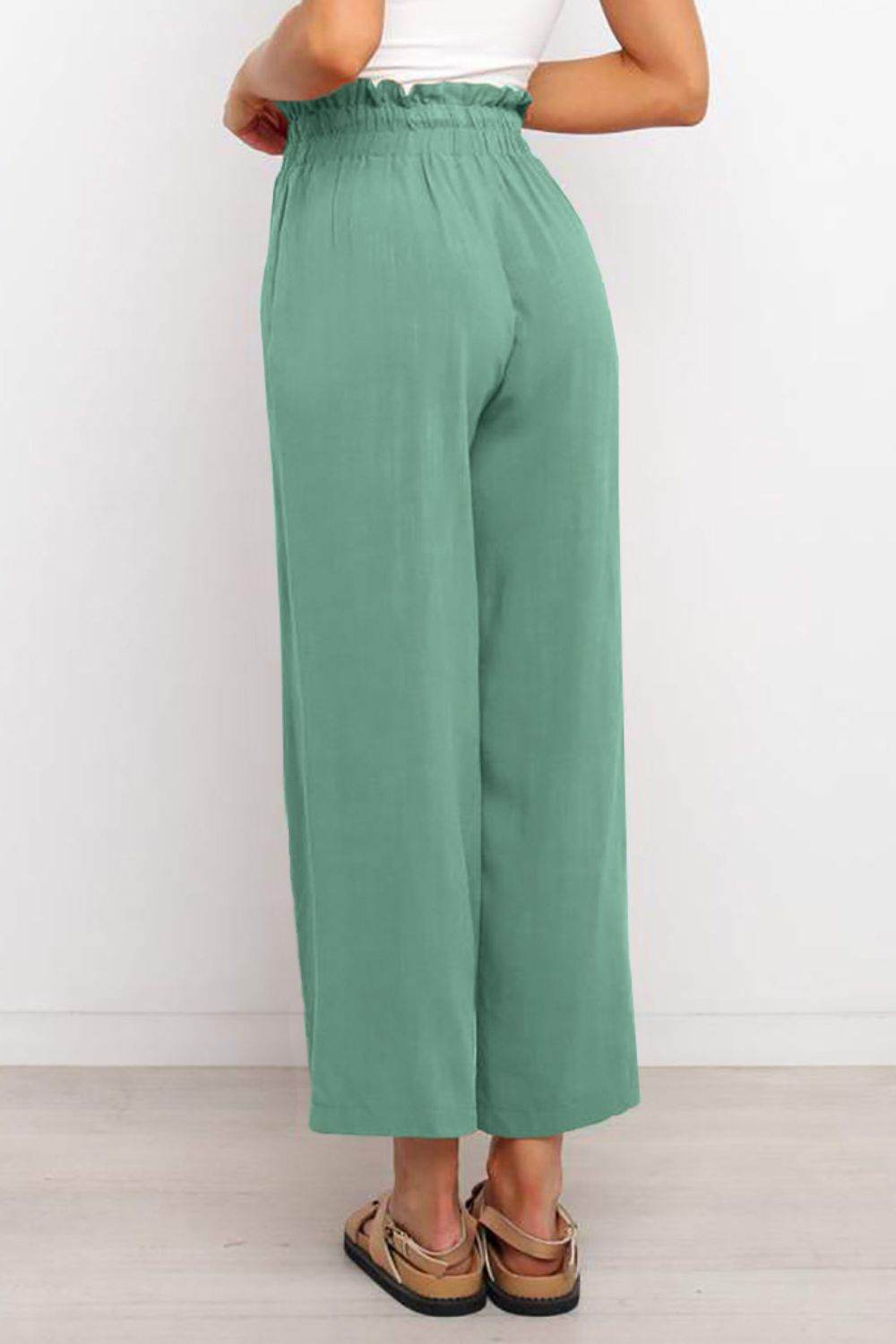 Drawstring Paperbag Waist Wide Leg Pants - Delanoir