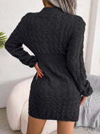 Cable-Knit Round Neck Mini Wrap Sweater Dress - Delanoir