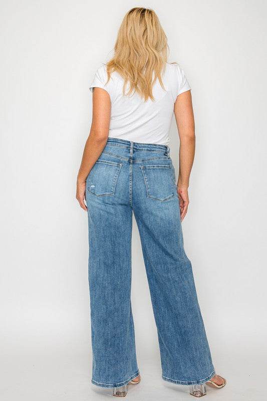 bytos Full Size High Rise Wide Leg Jeans with Pockets - Delanoir