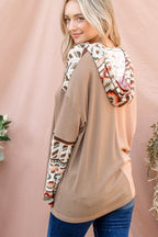And The Why Printed Color Block Hooded Waffle Top - Delanoir