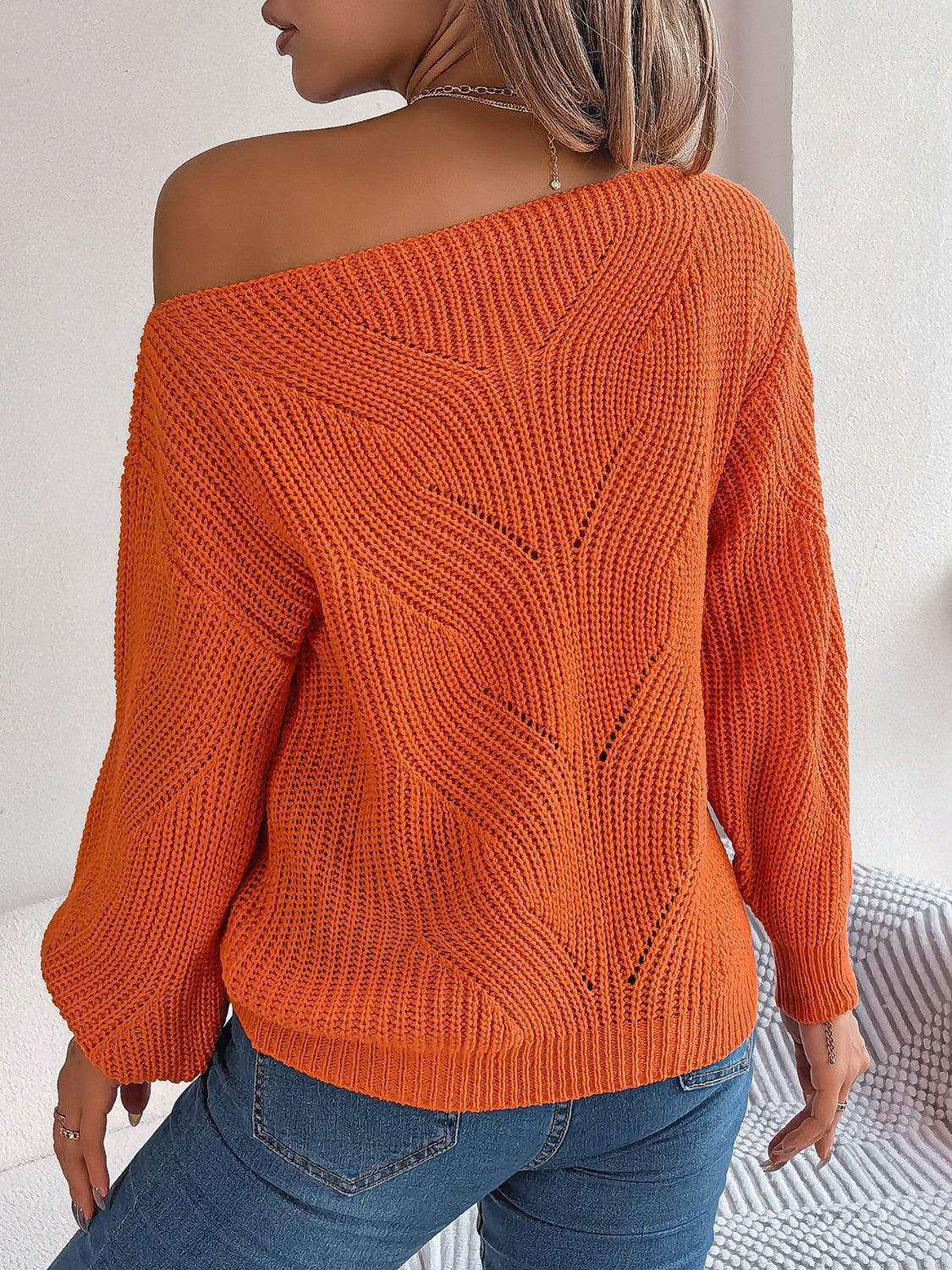 Openwork Long Sleeve Sweater - Delanoir