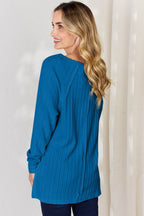 Basic Bae Full Size Ribbed Round Neck Slit T-Shirt - Delanoir
