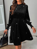 Glitter Mock Neck Long Sleeve Mini Dress - Delanoir