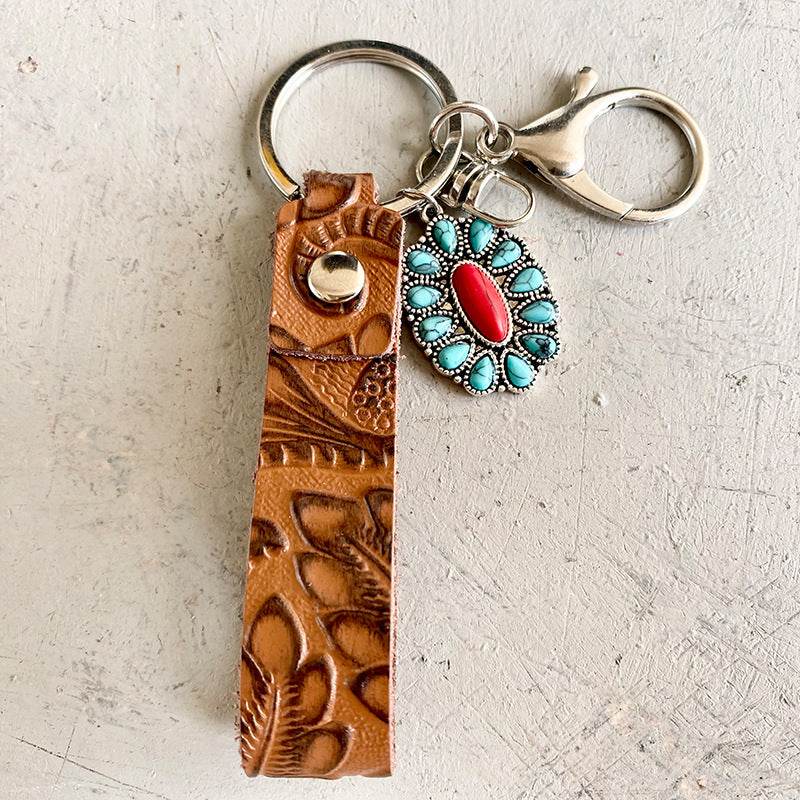 Turquoise Genuine Leather Key Chain - Delanoir