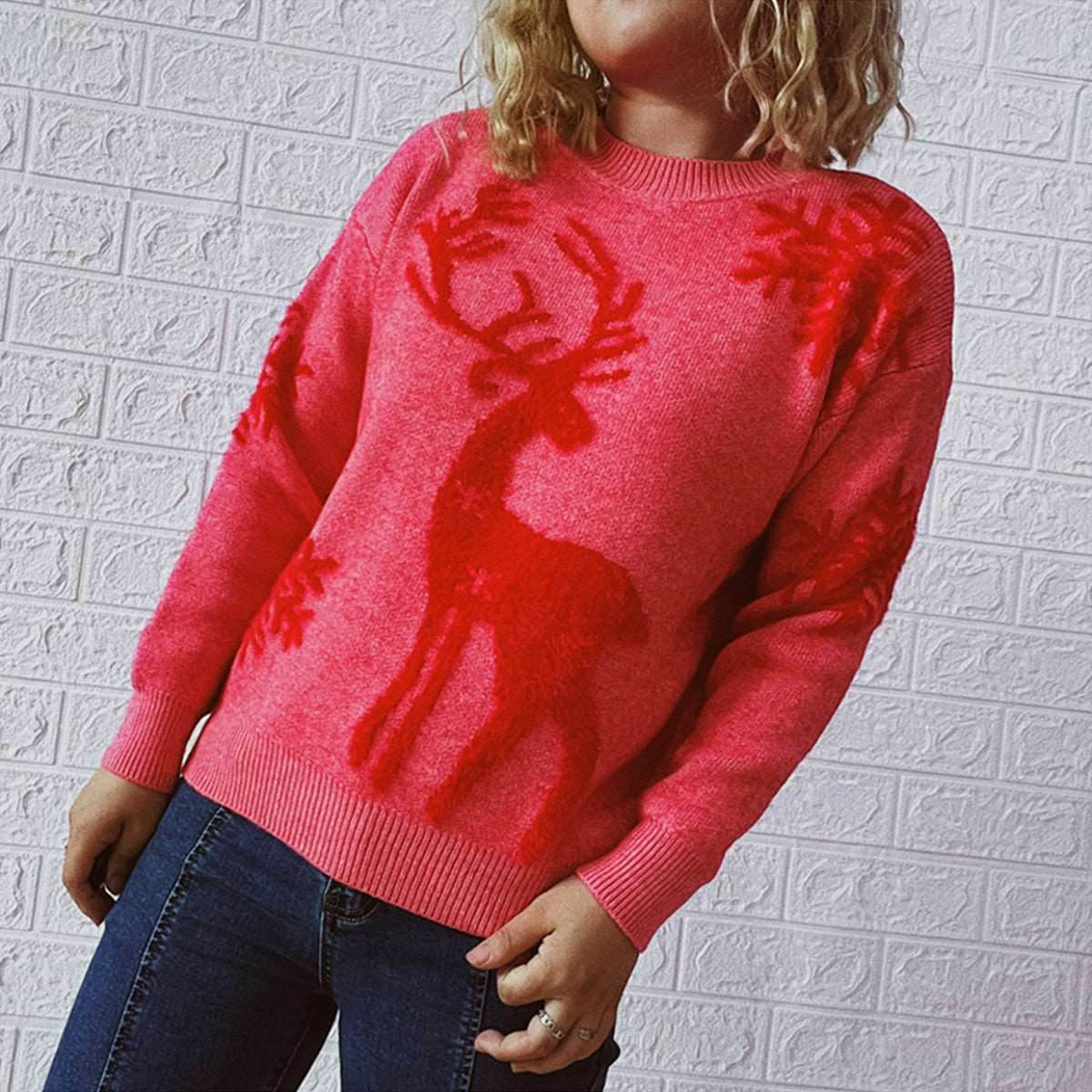 Reindeer and Snowflake Pattern Sweater - Delanoir