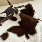 Cow Print Furry Tote Bag - Delanoir