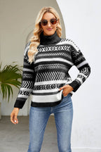 Geometric Turtleneck Long Sleeve Sweater - Delanoir