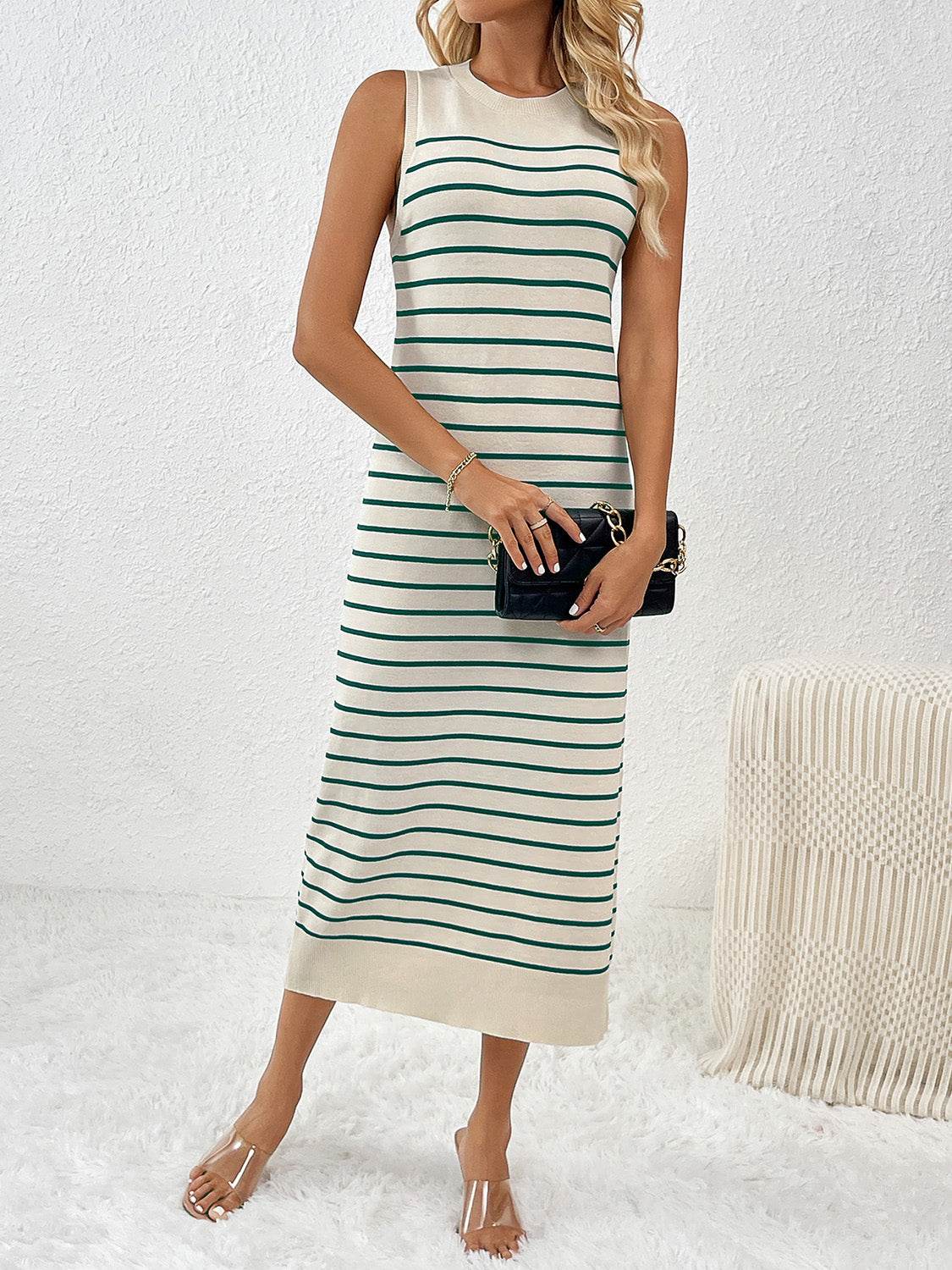 Round Neck Sleeve Midi Knit Dress - Delanoir