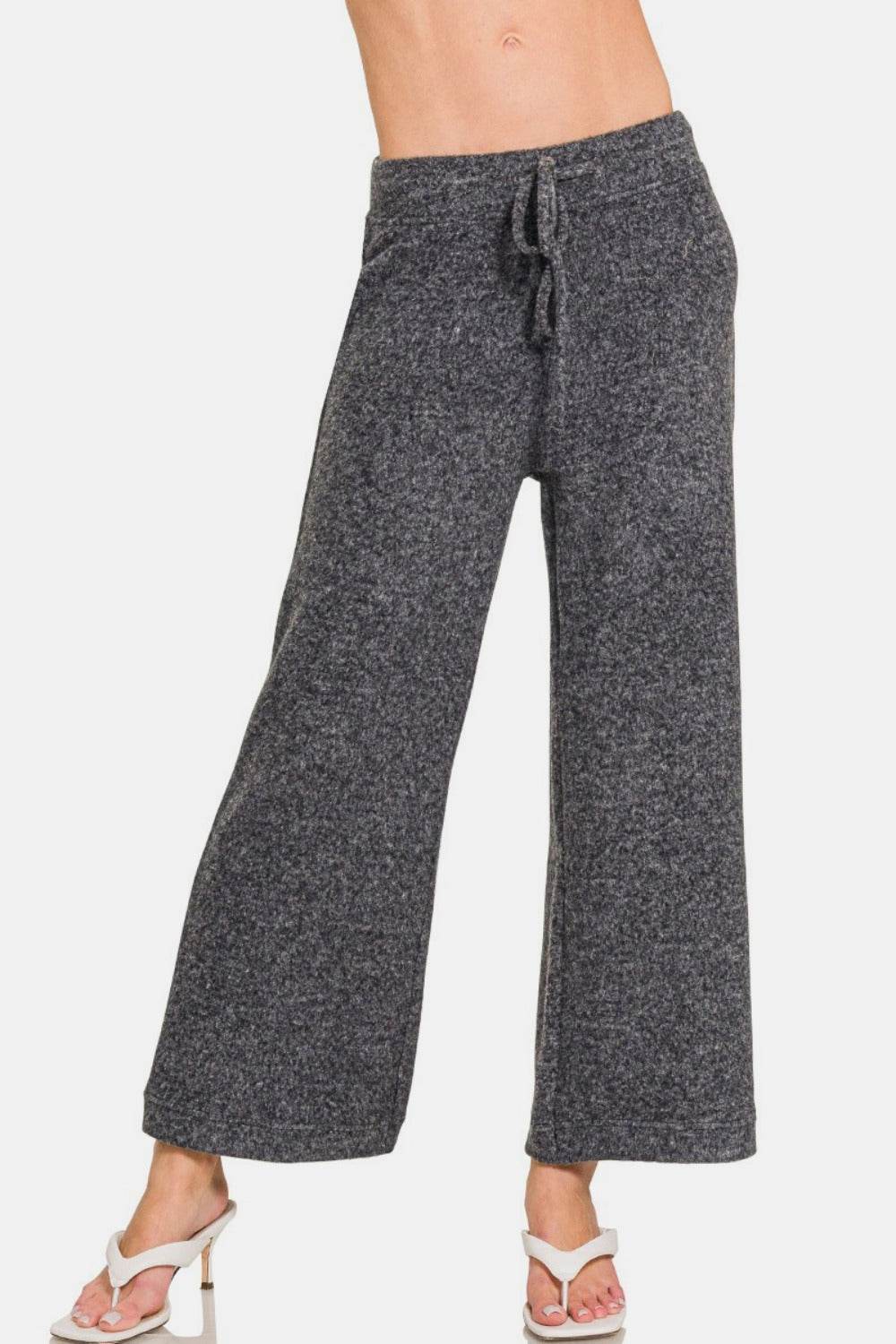 Zenana Drawstring Hacci Cropped Pants - Delanoir