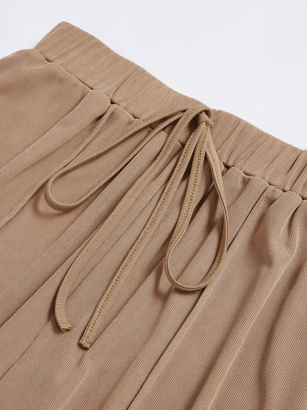 Round Neck Long Sleeve Top and Tied Pants Set - Delanoir