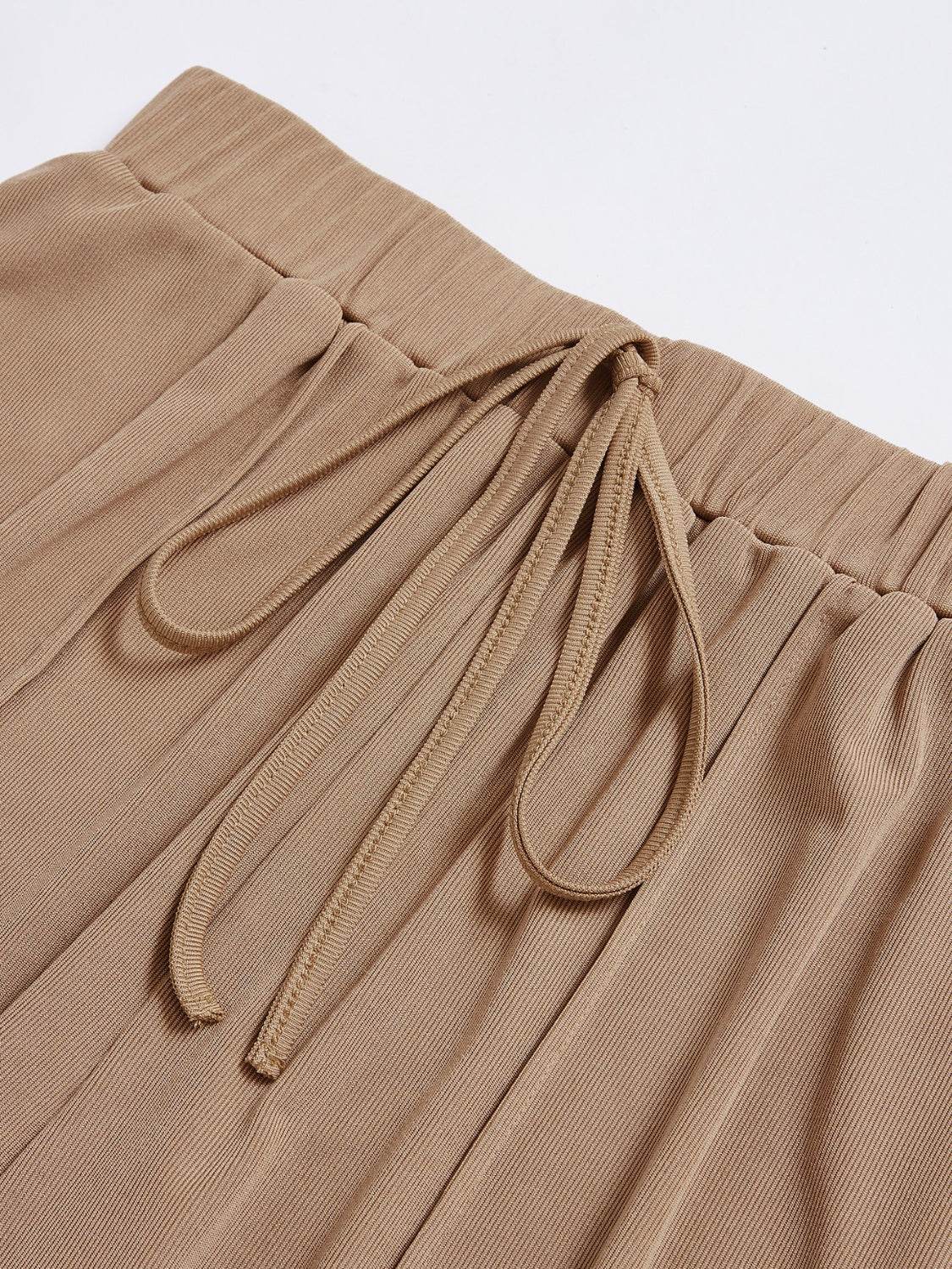 Round Neck Long Sleeve Top and Tied Pants Set - Delanoir