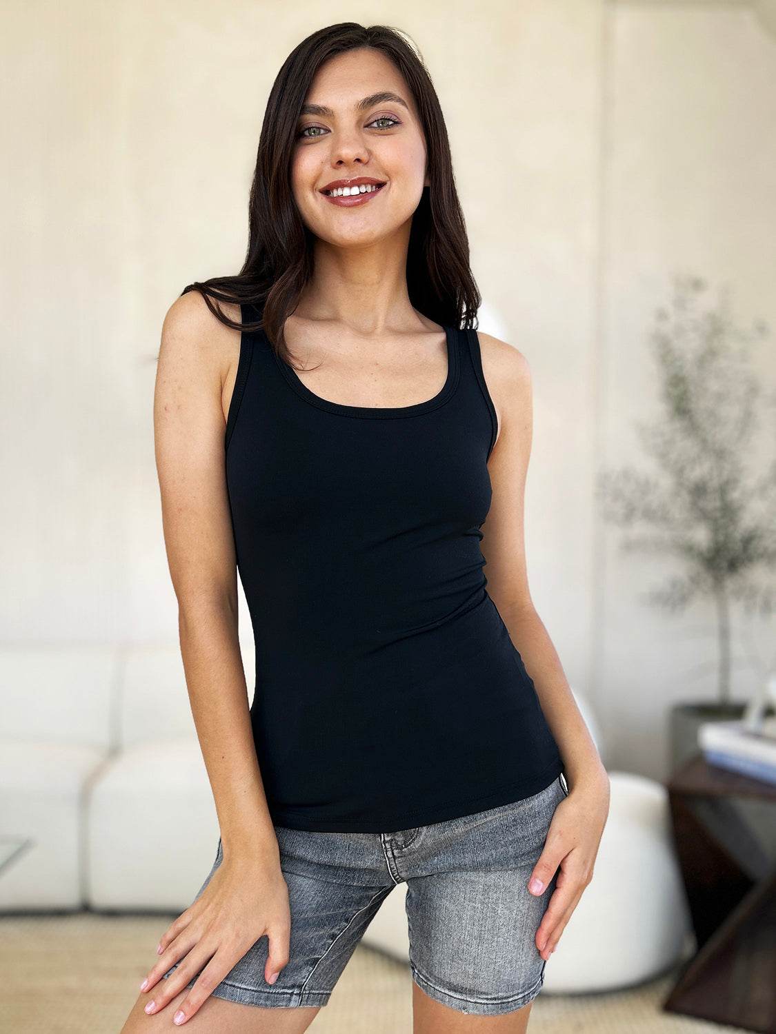 Basic Bae Full Size Square Neck Wide Strap Tank - Delanoir