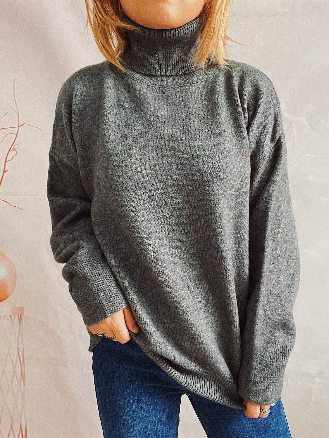 Turtleneck Long Sleeve Sweater - Delanoir