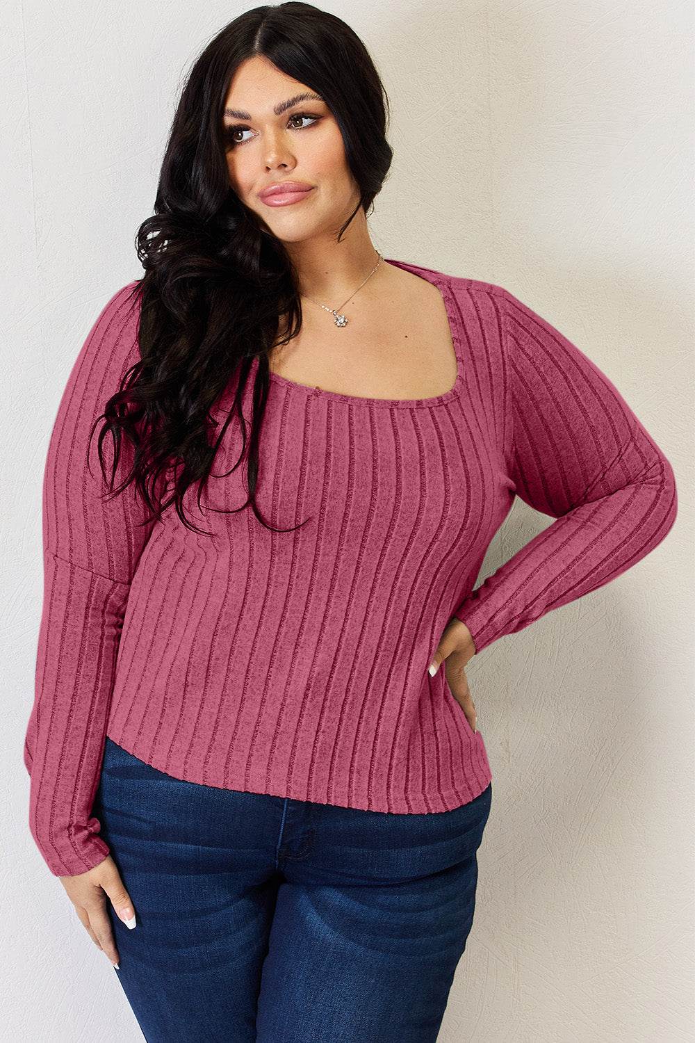 Basic Bae Full Size Ribbed Long Sleeve T-Shirt - Delanoir
