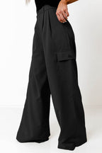 Ruched Wide Leg Pants with Pockets - Delanoir